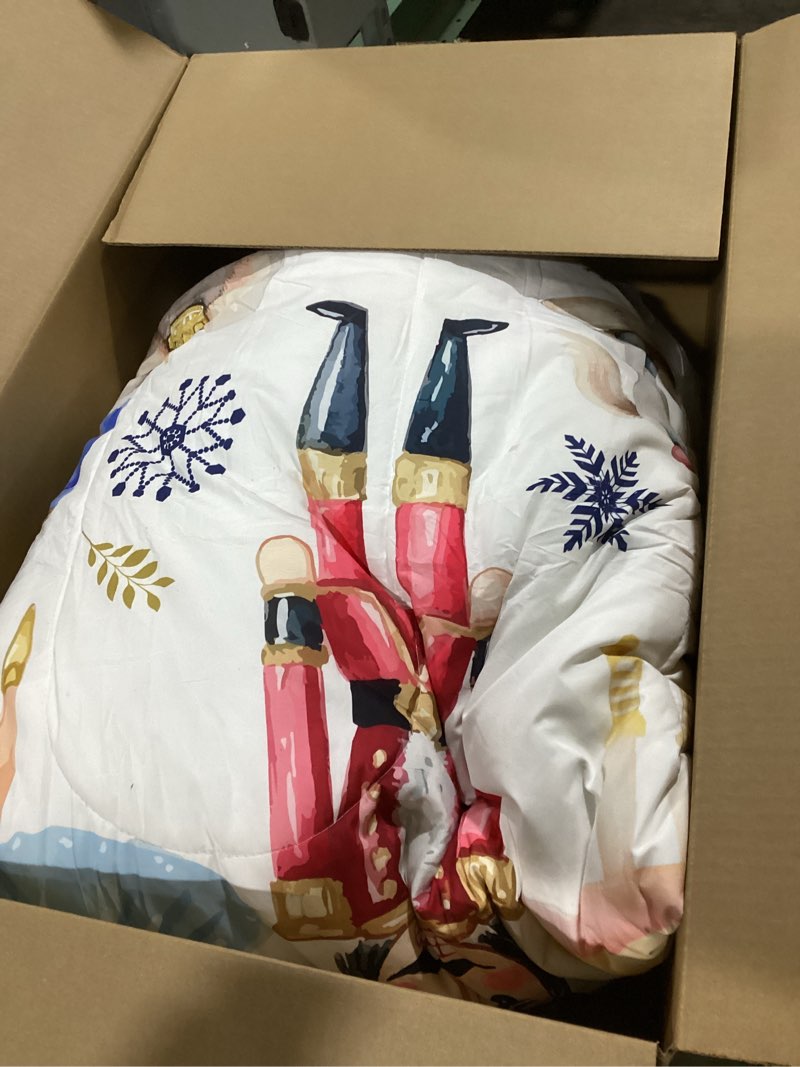 Condition photo showing Good Condition for Kids Nutcracker Queen Comforter Set Dreamy Christmas Bed in a Bag with Flat and Fitted Sheet Kids Carousel Soldier 7-Piece Bedding Set Ballet Girl Xmas Tree Quilt Duvet Sets Xmas Reversible White Queen