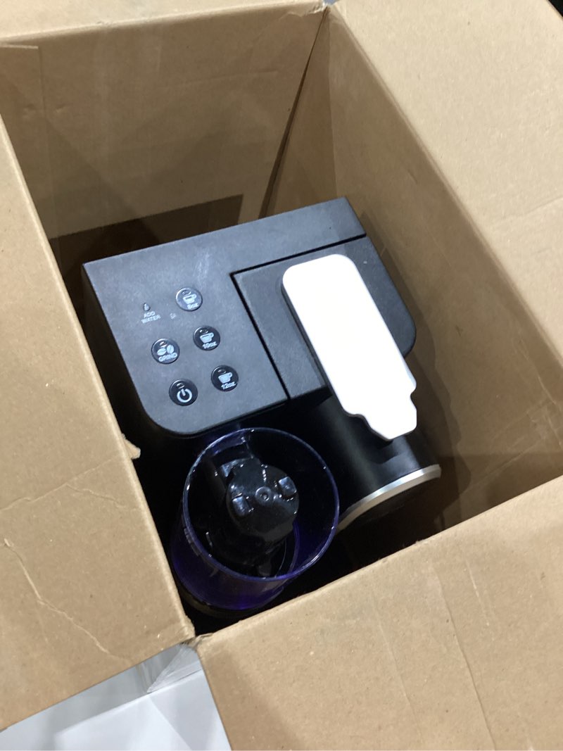 Condition photo showing As Is for cuisinart single-serve coffee maker + coffee grinder with 8 oz., 10 oz., and 12 oz. serving size, compatible with single-cup pods, 48-ounce removable reservoir, stainless steel, dgb-2 black