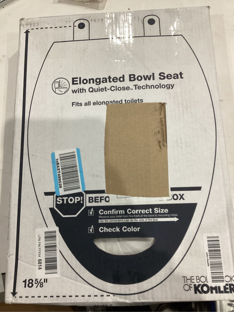 Condition photo showing New/Like New for KOHLER Stonewood Quiet-Close, Elongated Toilet Seat Soft Close, Durable Wood, Easy Installation, Universal Fit, Home Essentials, White Finish, K-20466-0 Elongated White