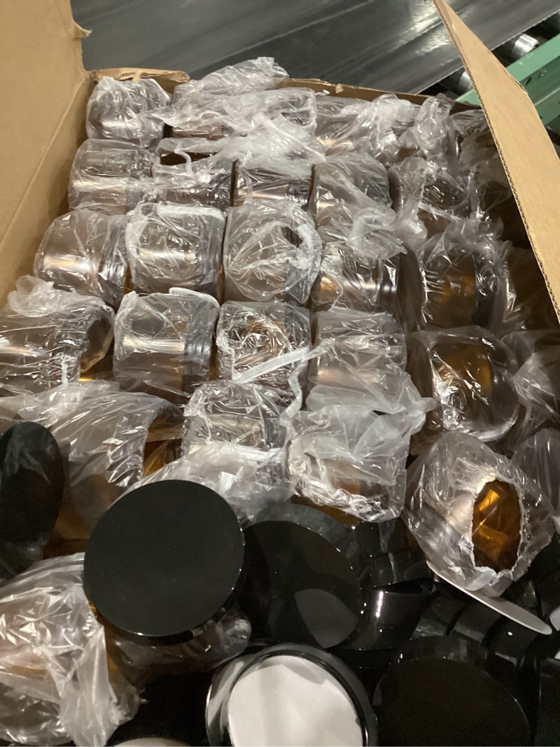 Condition photo showing Good Condition for Tanlade 100 Pcs 4 oz Amber Plastic Cosmetic Jars with Lids Empty Leak Proof Container Refillable Cosmetic Jars Airtight for Cream, Lotion, Powder, Ointment, Beauty Products Travel Storage(Round) Round 4 oz