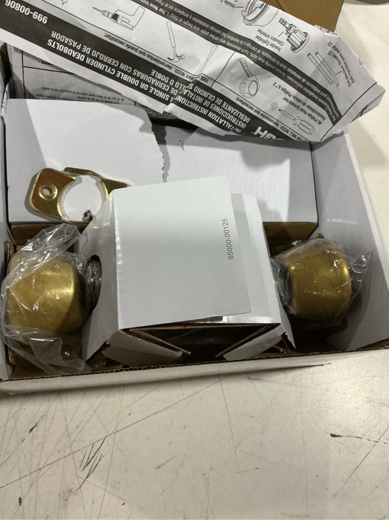 Condition photo showing As Is for hyper tough keyed entry tulip style doorknob and deadbolt combo pack, stainless steel finish