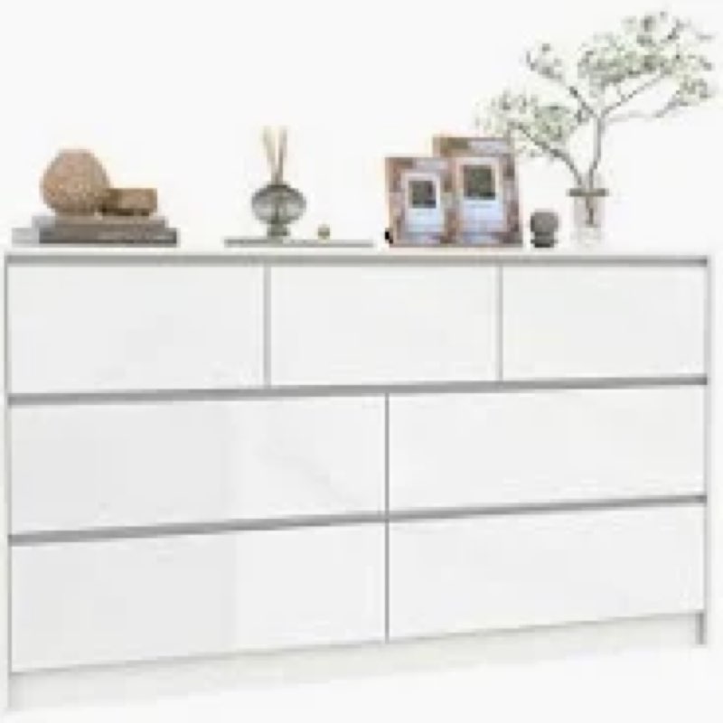 Modern Black 7 Drawer Dresser for Bedroom, Simply Chest of Drawers, Wood Storage Dresser with Deep Drawers for Living Room Hallway Entryway, Black