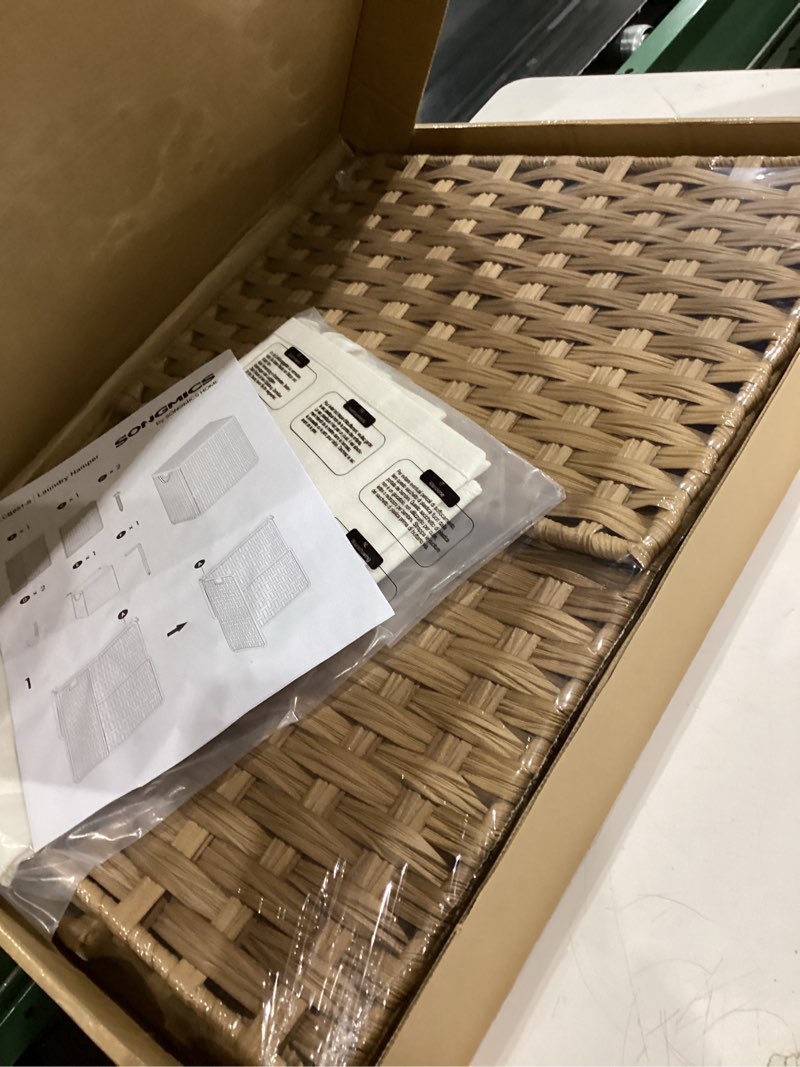 Condition photo showing New/Like New for SONGMICS Laundry Hamper with Lid, 23.8 Gallon (90 L) Synthetic Rattan Clothes Laundry Basket with Lid and Handles, Foldable, Removable Liner, Goose Yellow ULCB51NL Goose Yellow 90 L