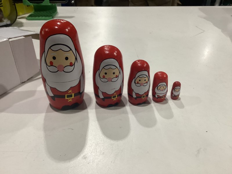 Condition photo showing New/Like New for yoption 5 pcs russian matryoshka dolls handmade wooden santa claus nesting dolls set for christmas birthday gift (santa claus)