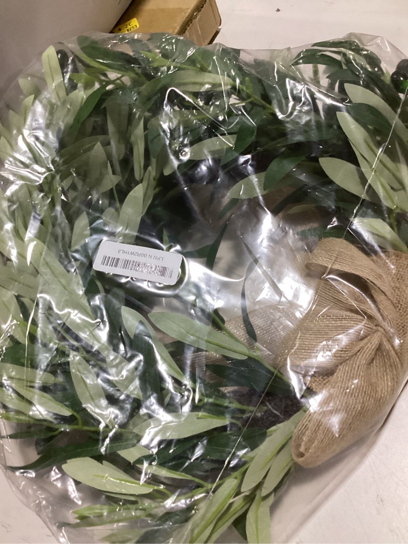 Condition photo showing Good Condition for 21inch artificial olive wreaths for front door faux green olive garland green wreaths with olive leaf fruit all season wreathfor indoor outdoor home farmhouse wedding (1)