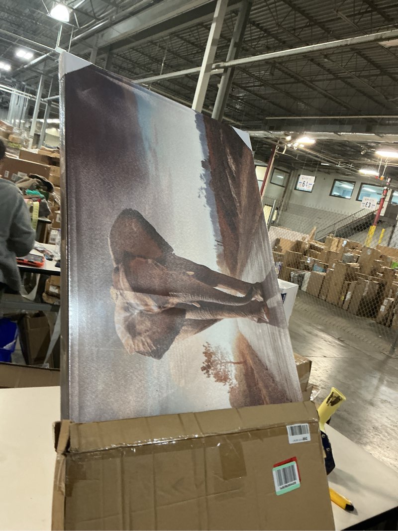 Condition photo showing Good Condition for Contemporary Animal Wall Art Elephant Walk On The Road Under Sunset Landscape Canvas Home Decorative Painting for Office 24x48”