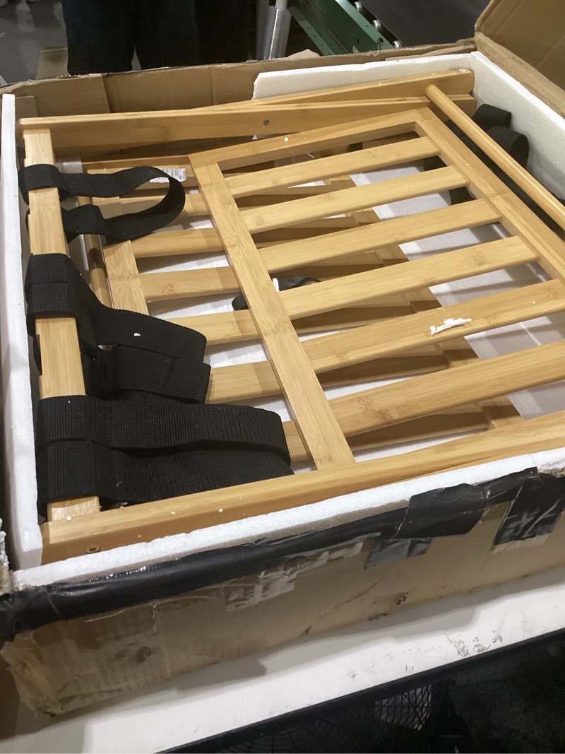 Condition photo showing Good Condition for full assembled luggage rack set of 2, bamboo luggage holder rack for guest room, 26.77" l folding suitcase stand with 5 nylon straps & storage shelf for bedroom hotel (2 pack - natural)