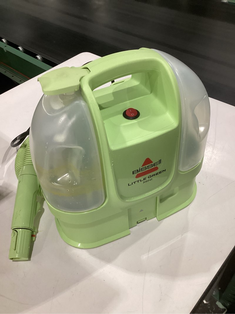 Condition photo showing As Is for bissell little green mini portable carpet and upholstery deep cleaner, car/auto detailer, with hydrorinse self-cleaning tool and 4" tough stain tool, tea green, 4075