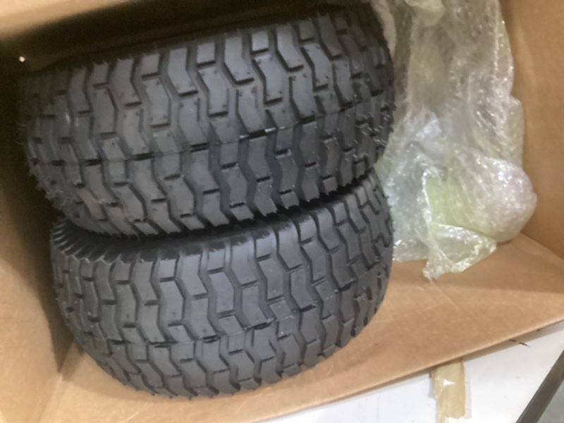 Condition photo showing As Is for 2 pcs 15x6.00-6 tubeless lawn mower tire and wheel, 3" offset hub and 3/4" & 5/8" bearings, 15x6-6 front tire, compatible with john deere/craftsman/husqvarna/cub cadet riding mowers and lawn tractors 2pcs 15x6-6 tubeless