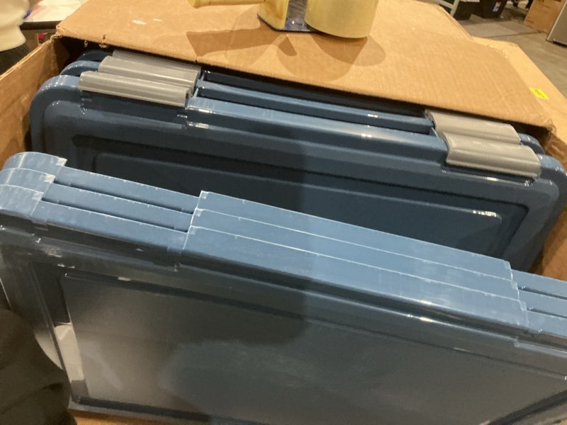Condition photo showing Good Condition for iris usa weatherpro 74 qt eco-friendly storage bins with lids, 4 pack, bpa-free plastic gasket box with tight latch and seal, stackable nestable tote tub - navy 74 qt. - 4 pack