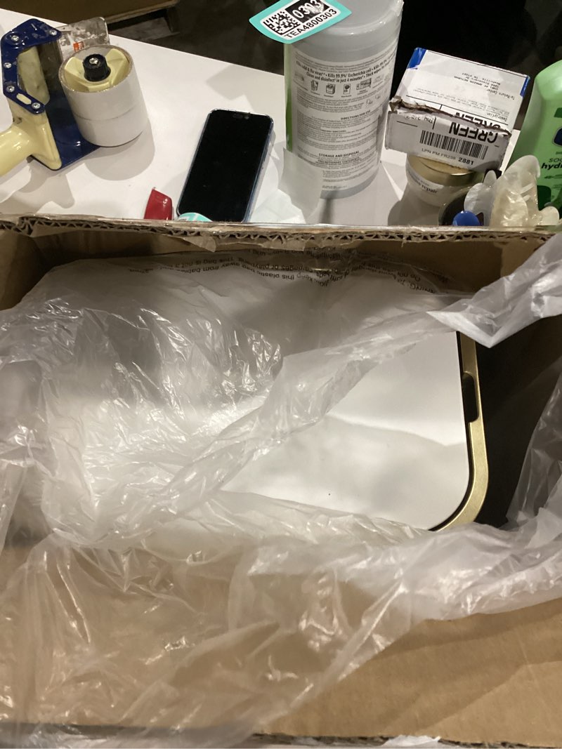 Condition photo showing As Is for CEROELDA Small Bathroom Trash Can with Lid Soft Close-5L/1.3 Gal Stainless Steel Garbage Can-Step Pedal Wastebasket Slim Trash Bin for Office, Bedroom, Toilet, Live Room-White White 1.3 Gallon