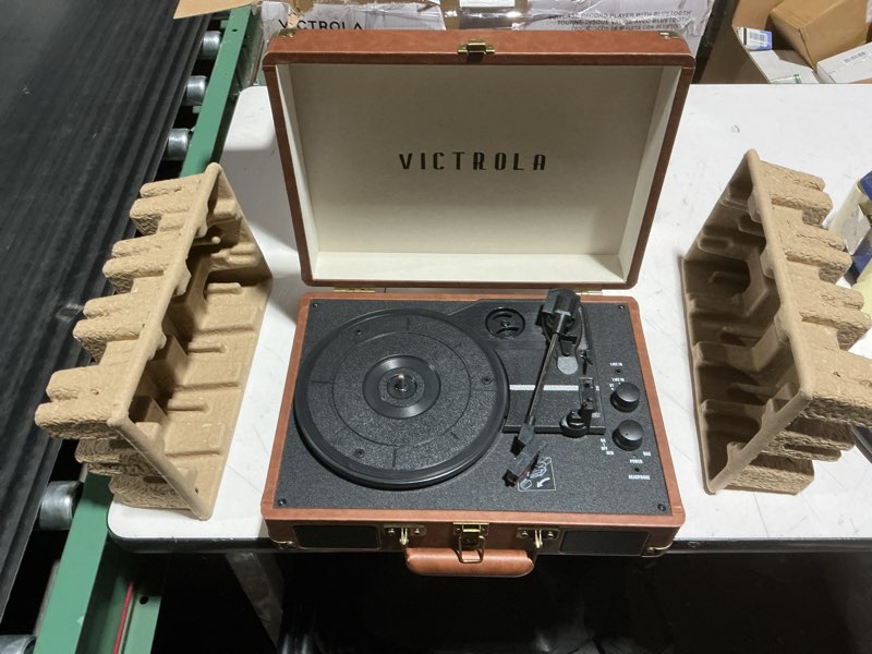 Condition photo showing Good Condition for Victrola Journey Bluetooth Portable Suitcase Record Player – with Built-in Speakers, 3 Speed Vinyl Record Player, RCA Out, Headphone Jack (Brown)