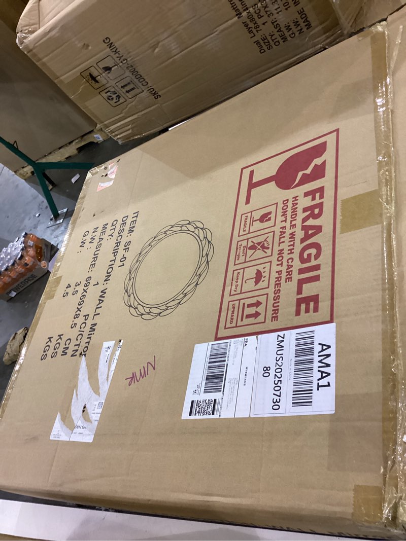 Condition photo showing As Is for 24 Inch Silver Round Wall Mirror,Circle Wall Mounted Bathroom Vanity Mirror Decorative Wall Mirrors for Living Room Bedroom Entryway Silver D 24"L x 24"W