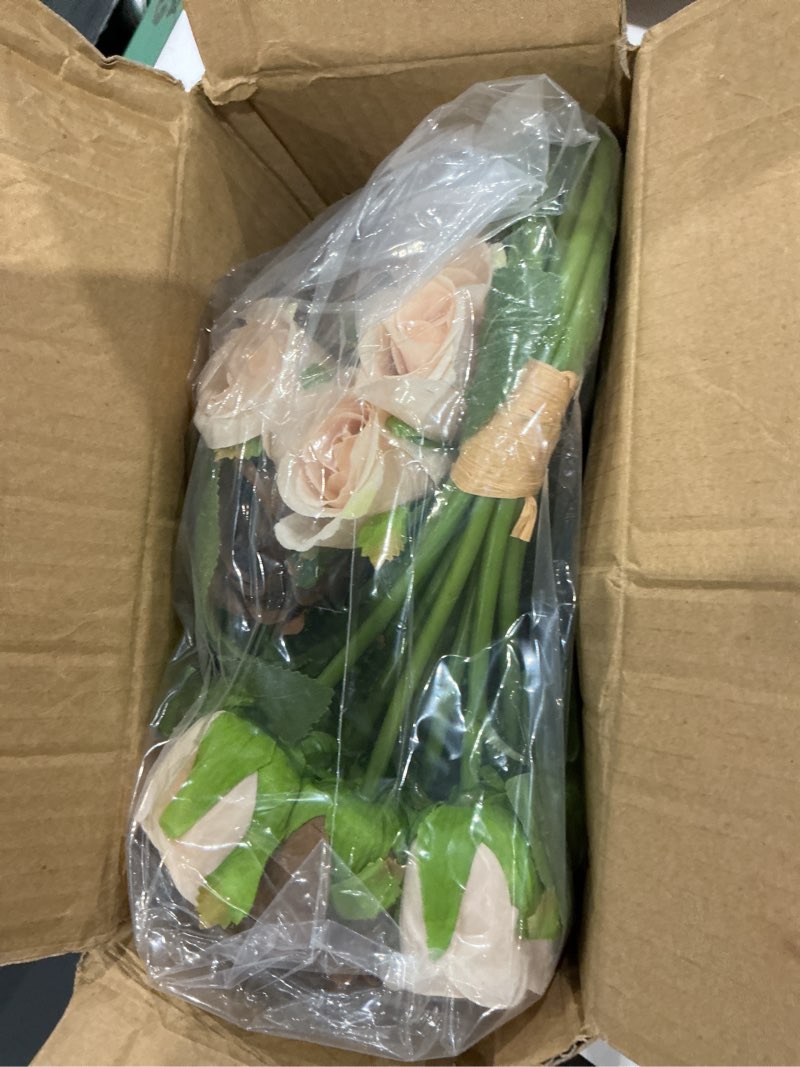 Condition photo showing Good Condition for zmzq&flw 36pcs roses artificial flowers with stems brown bouquet cream beige silk fake flora home decoration bridal wedding brown and beige