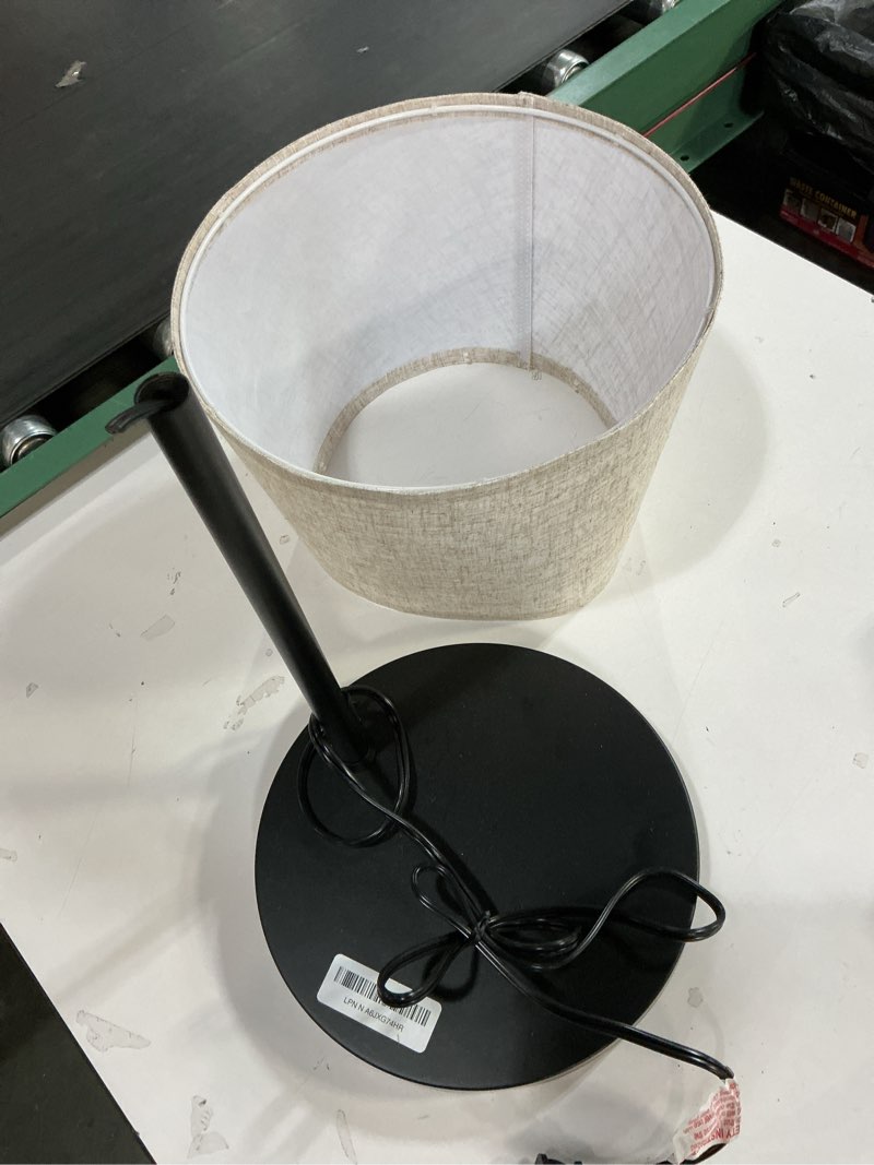 Condition photo showing As Is for ?Upgraded? Dimmable Floor Lamp, 1000 Lumens LED Edison Bulb Included, Arc Floor Lamps for Living Room Modern Standing Lamp with Linen Shade, Tall Lamp for Bedroom Office Dining Room- Black Matte Black-Beige Linen Shade