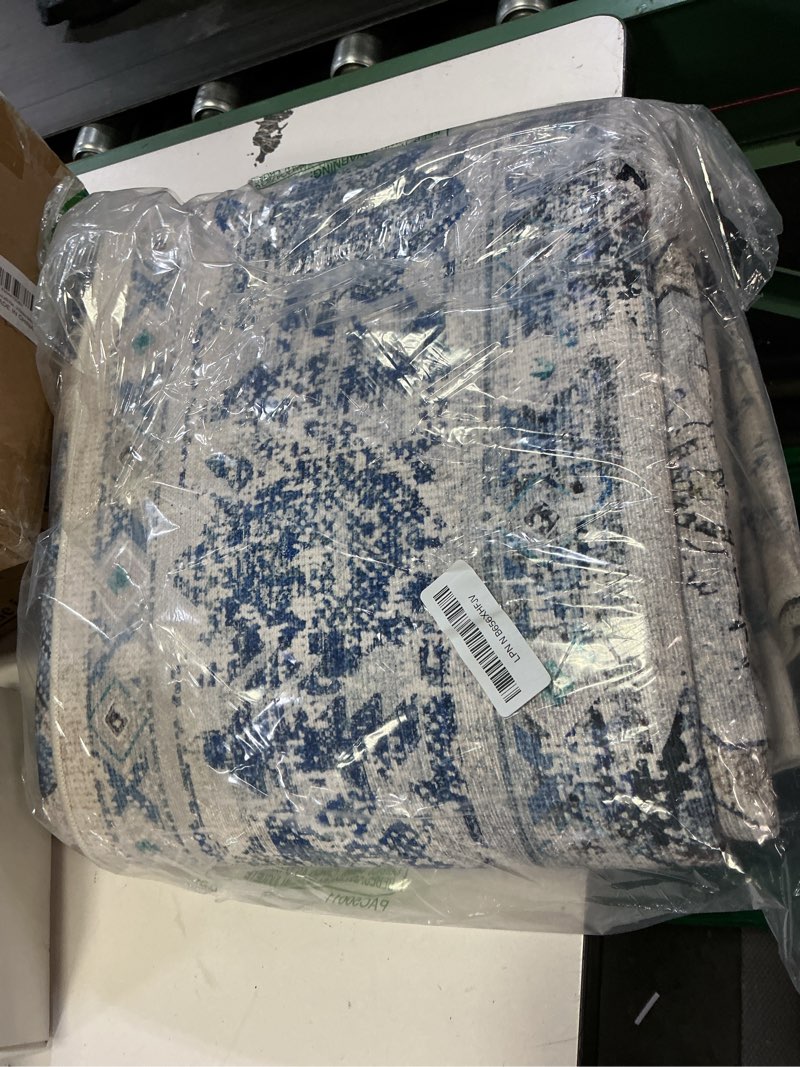 Condition photo showing Good Condition for bestsweetie 6x9 area rug washable rugs for living room, no pile boho carpet for entryway bedroom dinning room, vintage carpet print distressed non-slip, 6 x 9 ft, multi navy teal teal/white/multi 6' x 9' (rectangular)