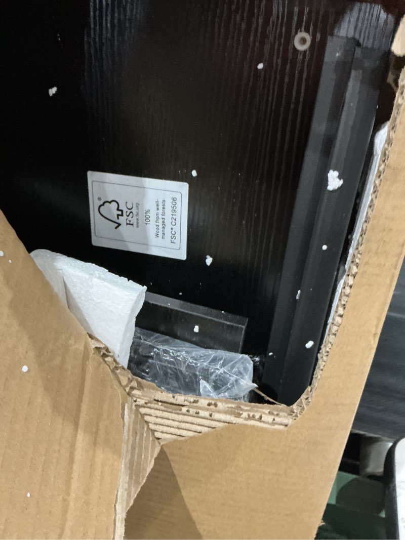 Condition photo showing As Is for praisun 63 inch l shaped office desk with power outlets and type-c port, large computer gaming desk with 3 fabric drawers, mesh shelves, corner study work writing desk, black 63inch black