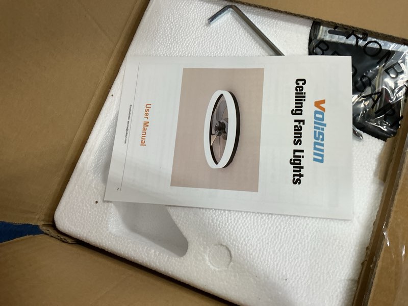 Condition photo showing New/Like New for VOLISUN Low Profile Ceiling Fans with Lights and Remote, Fandelier Ceiling Fan Flush Mount, 3000K-6500K Smart Bladeless LED Fan Light, Black Modern Ceiling Fans with Lights for Bedroom Black 19.7 INCH