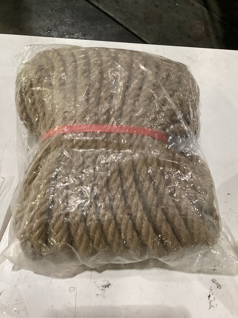 Condition photo showing New/Like New for natural jute manila rope, twisted 4 strand fiber hemp rope for sports, decor, pet toys, crafts, tug of war, fitness, indoor outdoor use, (1/2" x 98 ft) 1/2 inch x 98 feet