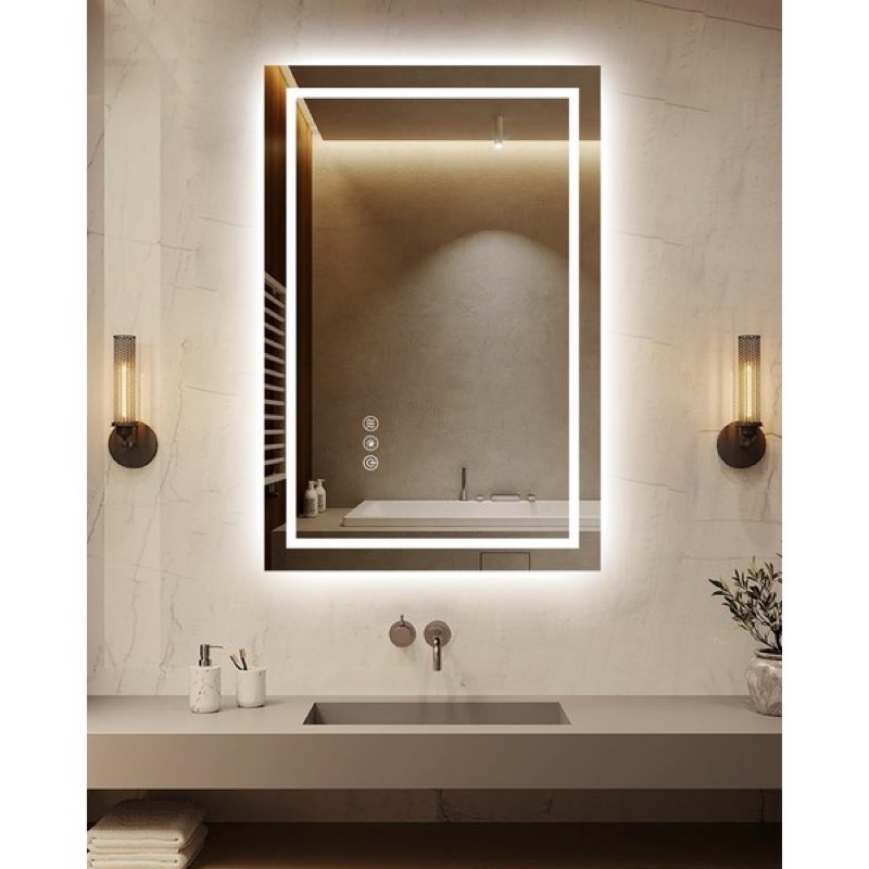 oneup 16x24''Small Bathroom Mirror with Lights,Front Lighted Bathroom Mirror for Wall,Stepless Dimma