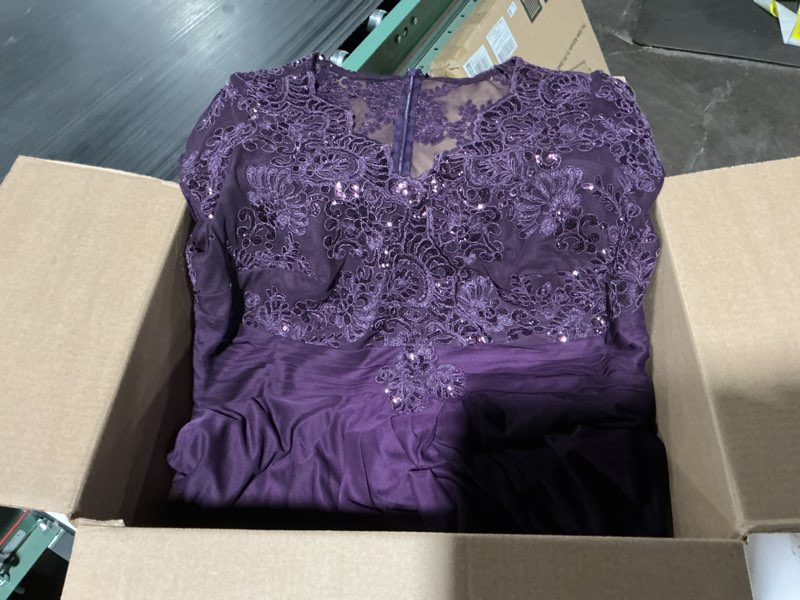 Condition photo showing Good Condition for Alex Evenings Women's Long Stretch Sequin Bodice Mother of The Bride Dress with Empire Waist (Petite and Regular Sizes) 16 Plus Eggplant Empire Waist