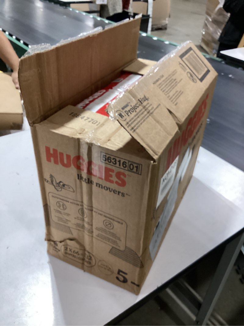 Condition photo showing New/Like New for Huggies Size 5 Diapers, Little Movers Baby Diapers, Size 5 (27+ lbs), 132 Count (2 Packs of 66), Packaging May Vary Size 5 132
