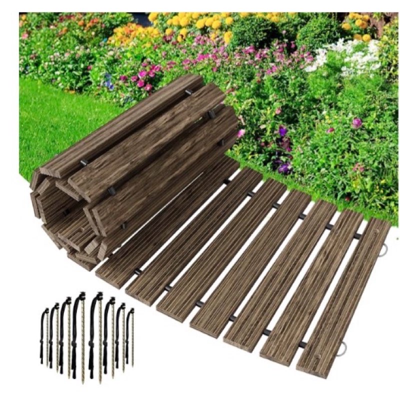 amazer wooden garden pathway, roll out curved walkway, widened plank non-slip outdoor walkway path with , garden lawn paver for outside walkway backyard wedding party boardwalk, brown