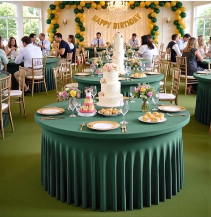 ( Leegleri 4-Pack green) Spandex Round Tablecloths for 60-inch Tables - 120-inch Fitted, Wrinkle-Free Table Cover with Skirt for Wedding Parties & Banquets