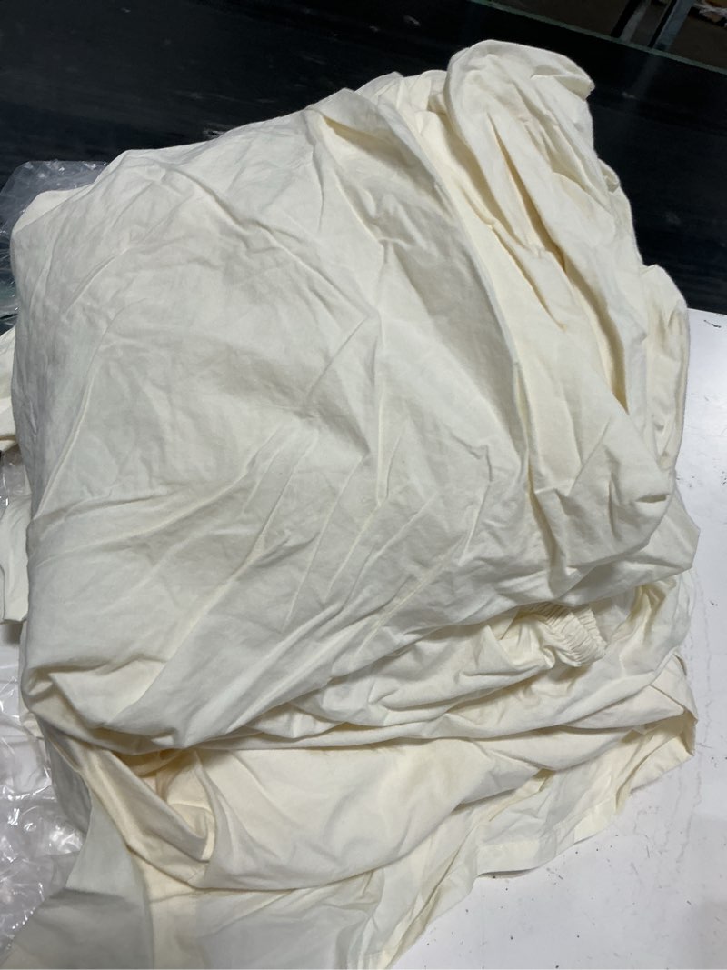 Condition photo showing As Is for organic brushed cotton deluxe bedding bundle, cal king, ivory