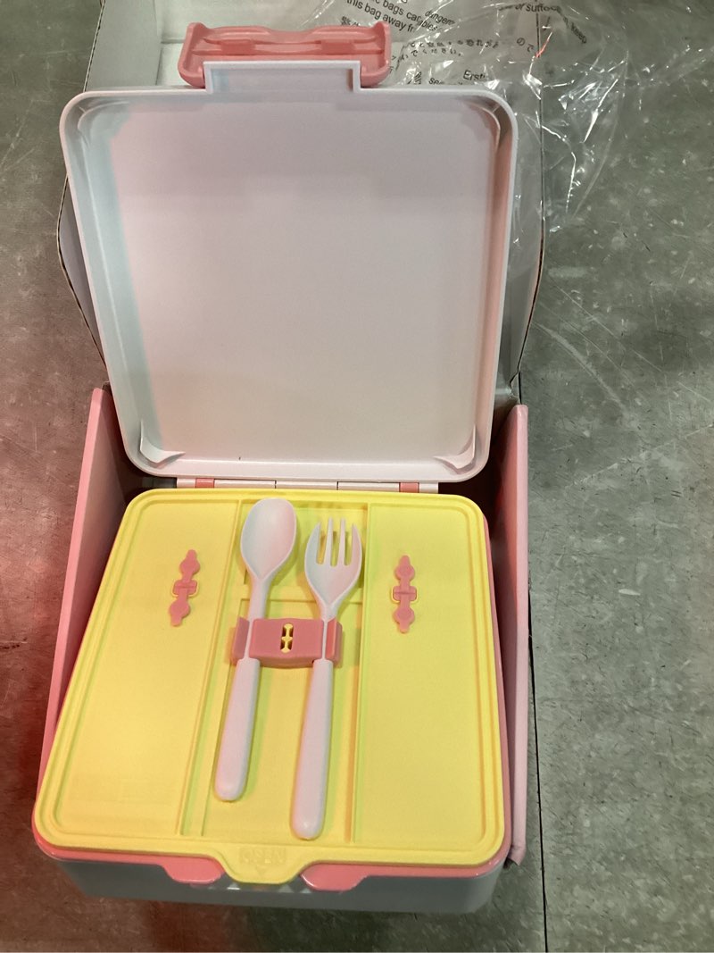 Condition photo showing As Is for fimibuke bento lunch box for kids, leak proof toddler bento box with 4 compartments bpa free dishwasher safe lunch container with utensils, ideal portion sizes for ages 3-12 girls boys for school