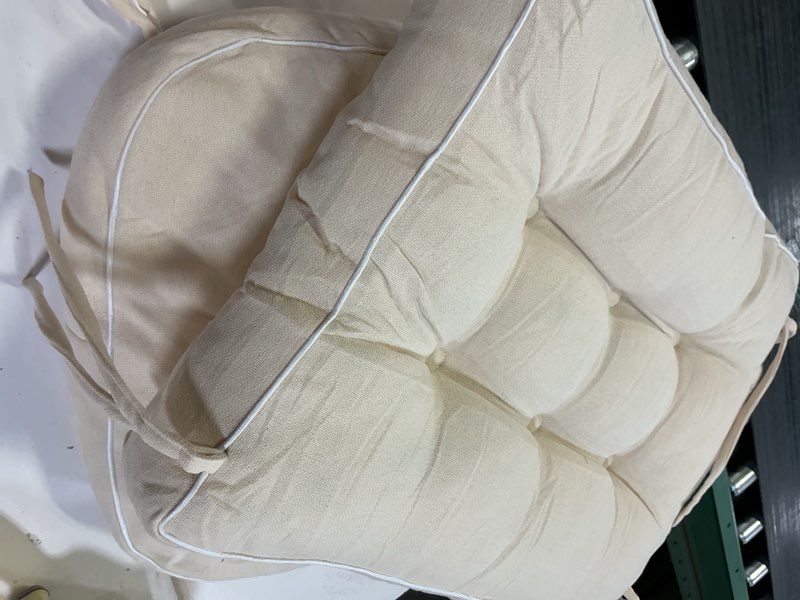 Condition photo showing As Is for SUNROX Memory Foam Non Slip Rocking Chair Cushion, FadeShield Water Resistant Thicken Durable Tufted Pads, Set of Seat & Back Cushion with Ties for Indoor/Outdoor Rocker, 2 Piece, Cream Stanrard- 22"X17"/17"X17" Cream