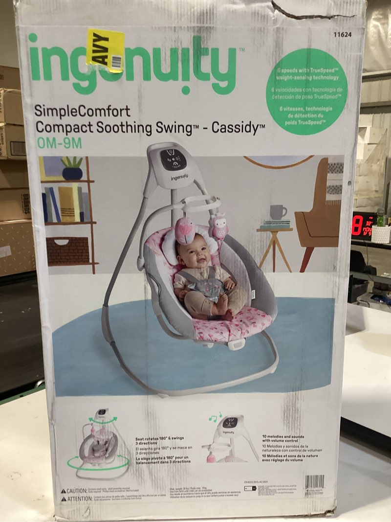 Condition photo showing New/Like New for Ingenuity SimpleComfort Lightweight Compact 6-Speed Multi-Direction Baby Swing, Vibrations & Nature Sounds, 0-9 Months 6-20 lbs (Pink Cassidy)