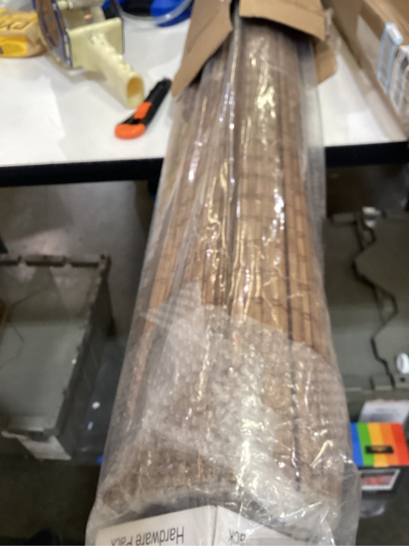 Condition photo showing Good Condition for unishades cordless bamboo roman shades, 20×64 in, highfield teak | wide bamboo strip weaving technique, high light-blocking capacity, high level of privacy protection ?room darkening?highfield teak 20" w × 64" h