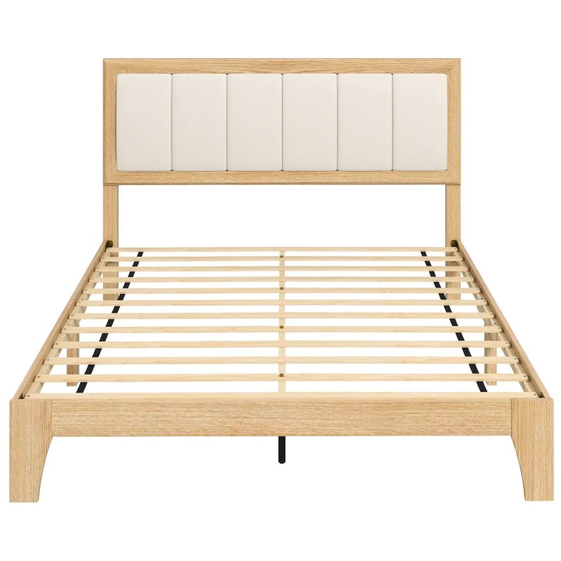 HOMCOM Full Bed Frame with Headboard Full Size Platform Bed Frame with Wooden Slats No Box Spring Needed Easy Assembly Oak