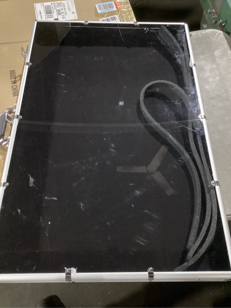 Condition photo showing As Is for trade show display case table top portable aluminum sports card display case frame with clear acrylic showcase with locks for jewelry craft collector shows black 34"x22" baseball