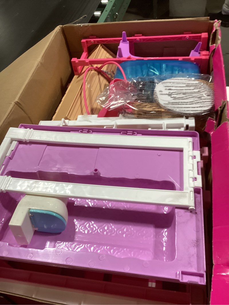 Condition photo showing New/Like New for Barbie 3-Story Townhouse Dollhouse with Elevator, Swing Chair, Furniture and Accessories, Fold for Portability and Travel (Amazon Exclusive)