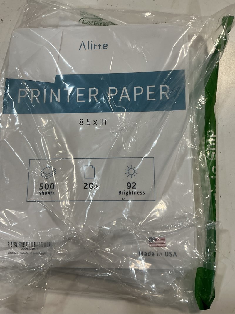 Condition photo showing As Is for printer paper - 8.5 x 11 white letter size copy paper, 1 ream 500 sheets 20 lb printing paper for documents writing, drawing, smooth, 92 bright | home, school, office supplies | made in usa