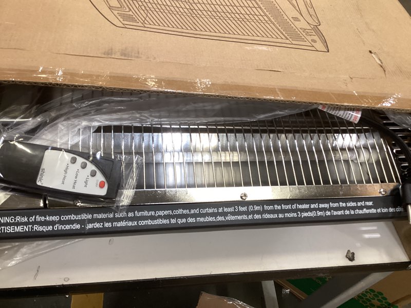 Condition photo showing As Is for shinic electric garage heaters with remote control, 1500w/750w ceiling mounted radiant quartz heater with work light, 90° rotation, 5 mode settings, electric heater for garage, shop, patio large room
