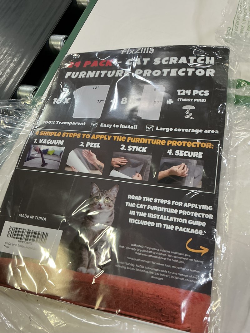Condition photo showing New/Like New for fixzilla anti cat scratch furniture protector, 24-pack couch protector from cat claws – heavy-duty, easy-to-apply scratching deterrent and shield for sofa corners, walls, doors- with 124 twist pins 24-pack + 124 pins