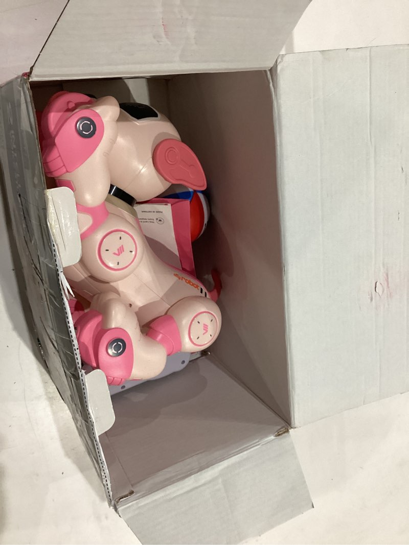 Condition photo showing As Is for anysun remote control robot dog toy for kids, programmable smart puppy intelligent learning dancing walking rc robot toys for girls and boys (pink)