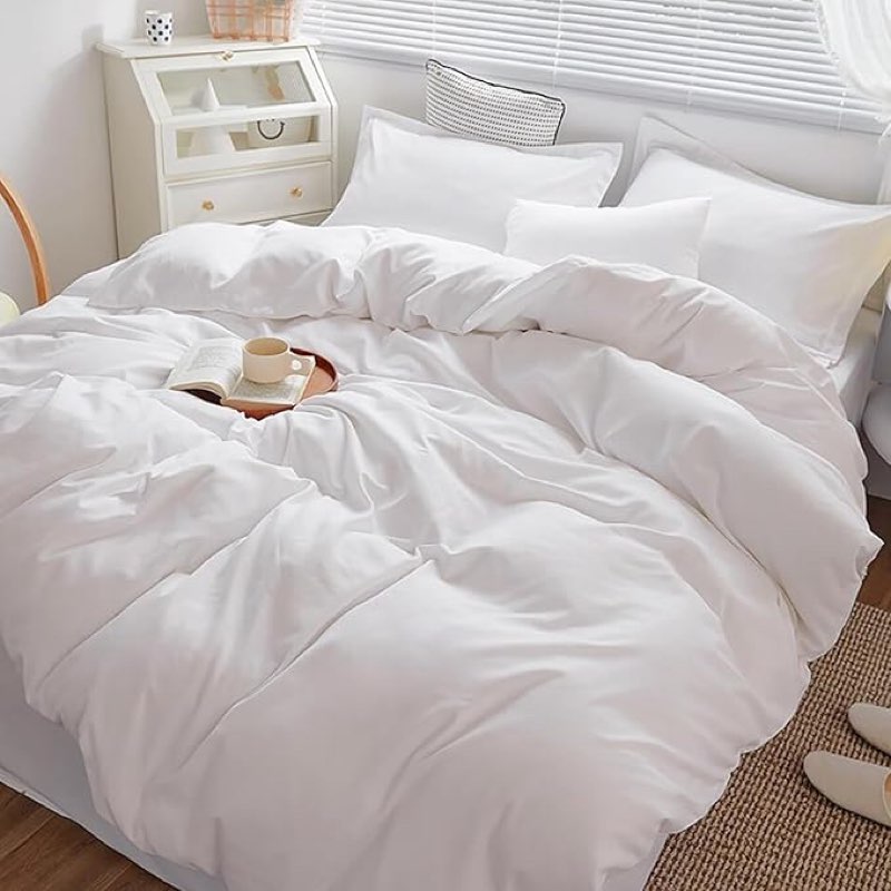 Cottonight White Comforter Sets Queen Pure White Bedding Comforter Queen Size Quilts Blanket Ultra Soft Breathabe Solid Bedding Set for Women Men Adults Teens