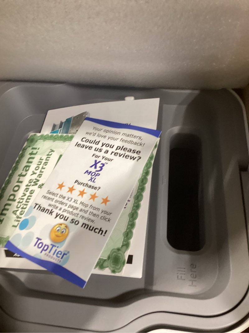 Condition photo showing New/Like New for x3 mop xl, separates dirty and clean water, 3-chamber design, flat mop and bucket set, hands free home floor cleaning, 3 reusable microfiber mop pads included (xl x3 mop)