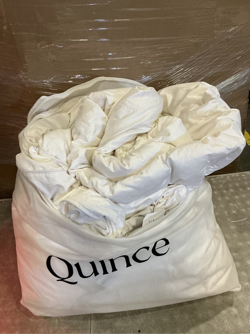 Condition photo showing As Is for lightweight luxe goose down comforter, full/queen, white