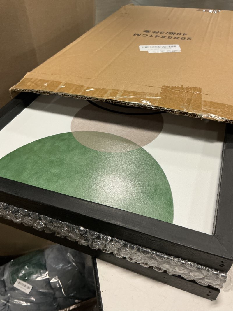 Condition photo showing Good Condition for ZZJJHYWGQ Sage Green Boho Wall Art Decor 16"x11" Set of 3 Minimalist Geometric Line Leaf Sun Moon Artwork Paintings Living Room Office Abstract Botanical Soild Wood Framed Sign Wall Hanging (Black) 16"L x 11"W Sage Green Boho(Black)