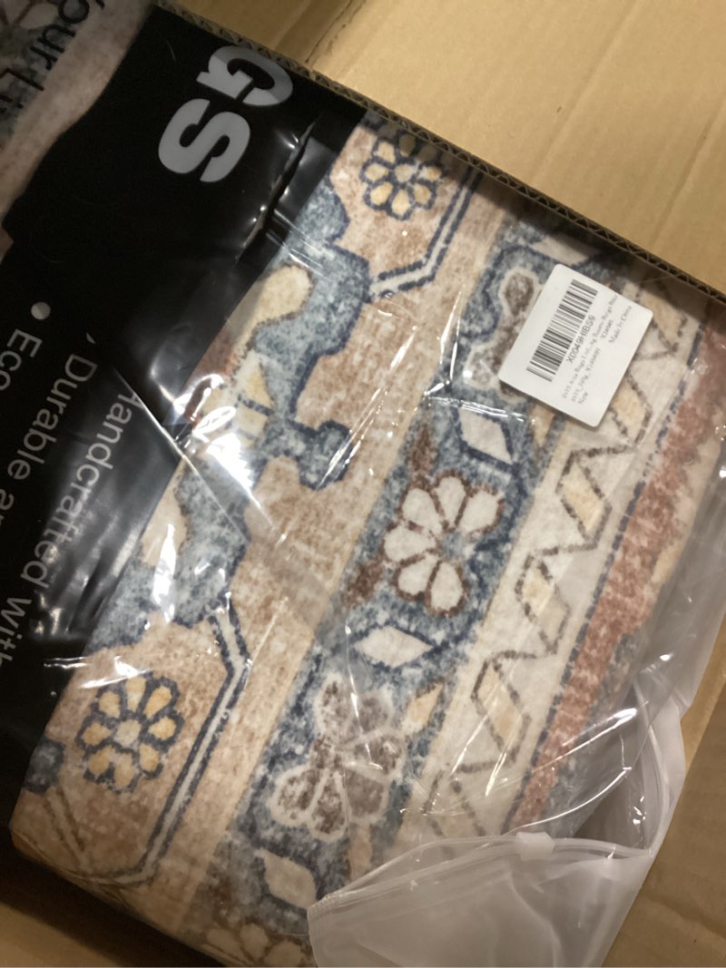 Condition photo showing New/Like New for 8x10 Area Rugs Living Room: Washable Boho Large Neutral Vintage Soft Rug Stain Resistant Distressed Farmhouse Non-Slip Indoor Floor Carpet for Bedroom Nursery Kids Office Dining Room- Beige Blue Beige Blue 8' x 10' (Rectangular)