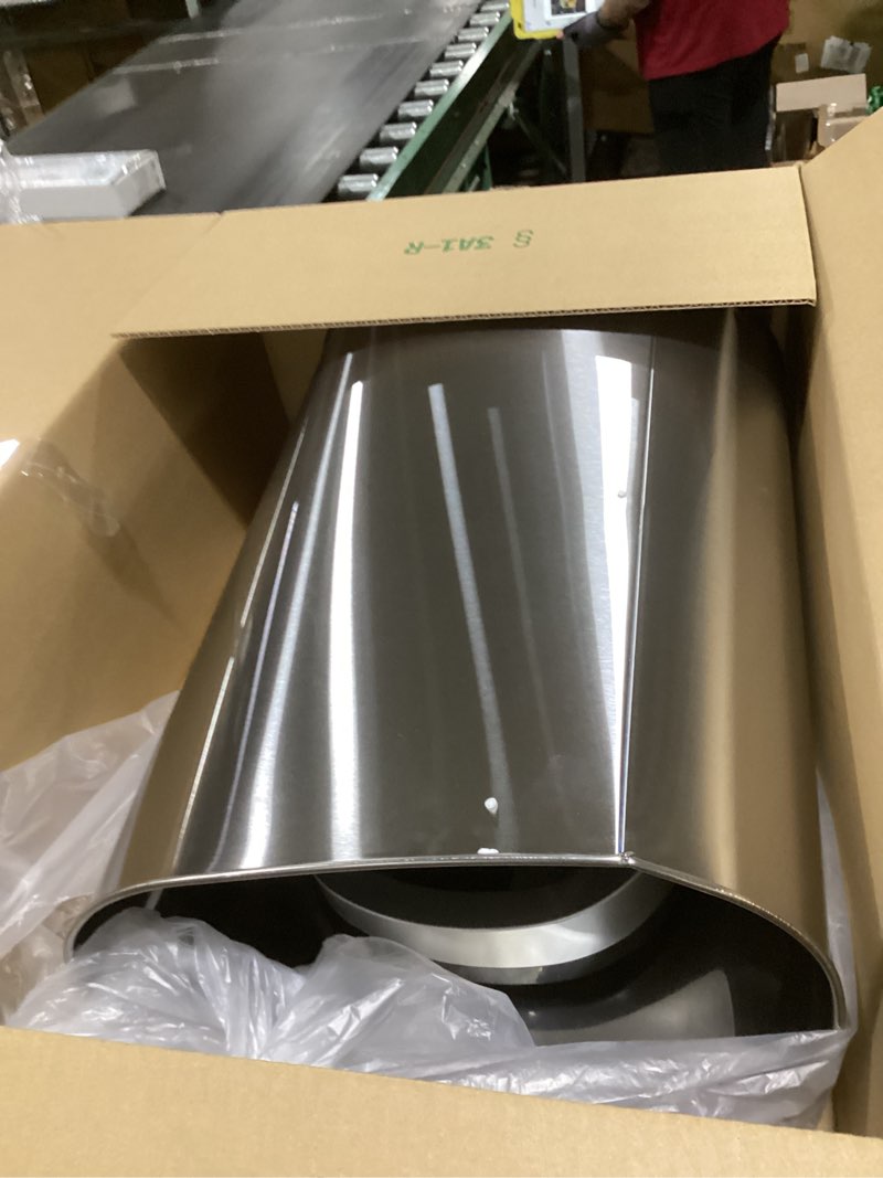 Condition photo showing As Is for bestoffice | 13 gallon trash can with lid | automatic touchless garbage can | odor control | modern oval design | easy to clean | stainless steel | fits any kitchen, bathroom, office or home stainless steel stainless steel