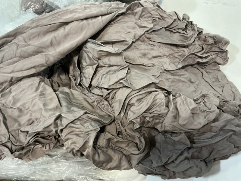 Condition photo showing As Is for bamboo duvet cover set, cal king, stone
