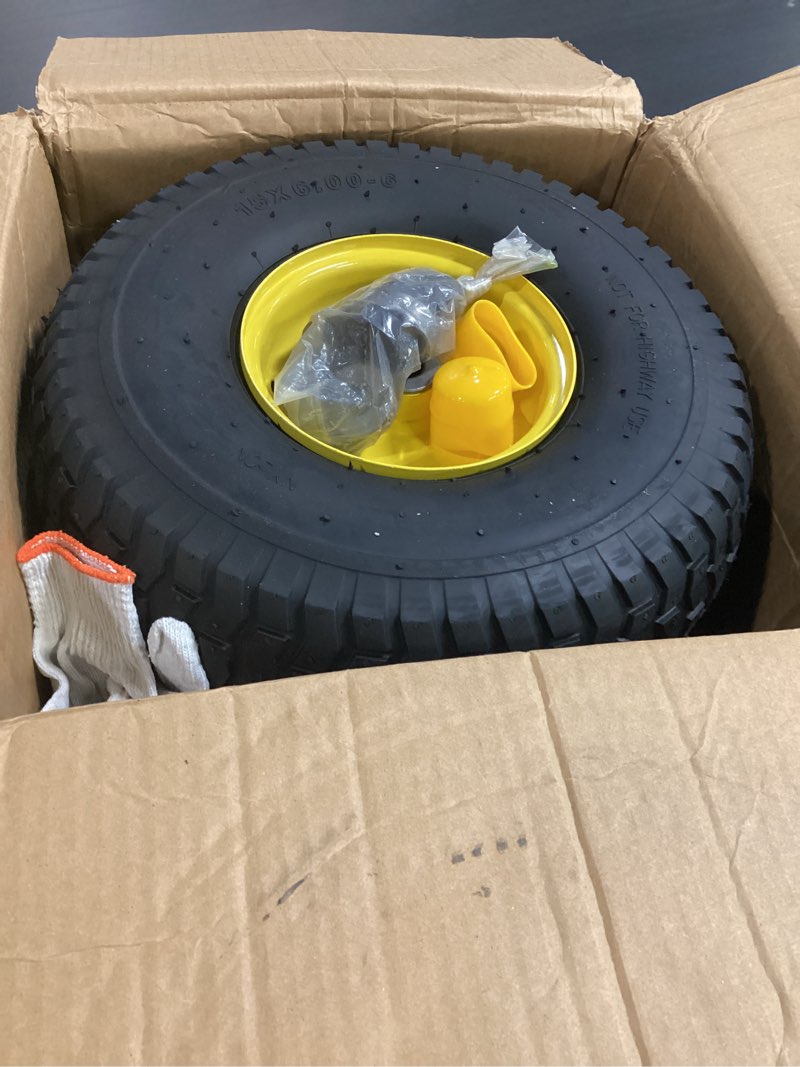 Condition photo showing Good Condition for wiltire 15x6.00-6 tire and wheel assembly (2 pack),replacement riding lawn mower front tires - with 3" centered hub and 3/4" bushings (extra 5/8" bushings)