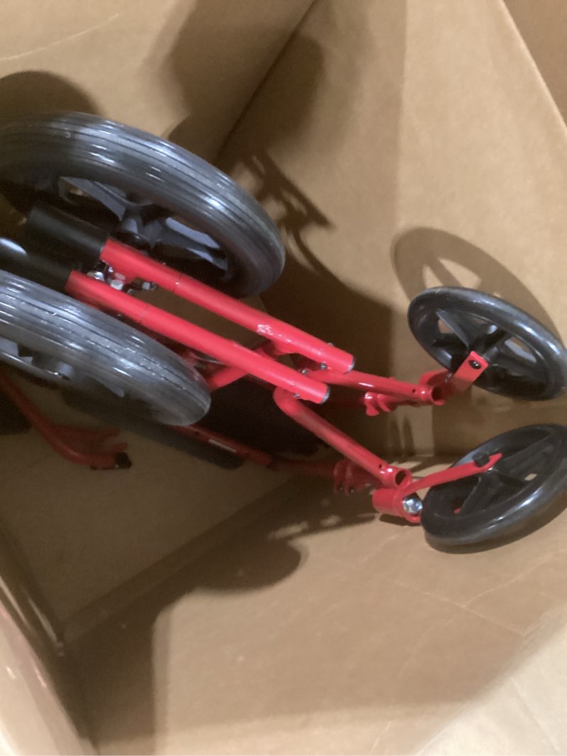 Condition photo showing As Is for Drive Medical EXP19LTRD Lightweight Expedition Folding Transport Wheelchair with Hand Brakes, Ultra Lightweight Transport Chair for Seniors and Adults, Red