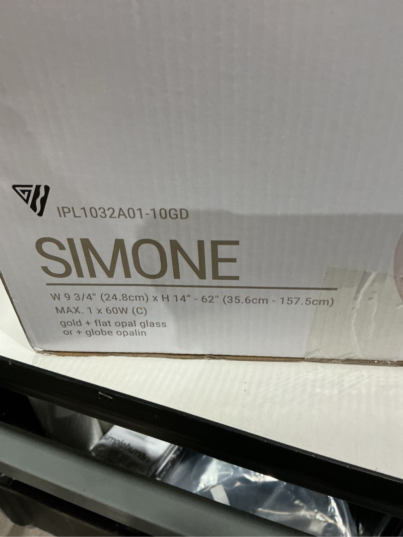 Condition photo showing Good Condition for canarm simone gold pendant light with flat opal glass - 120v, 60w
